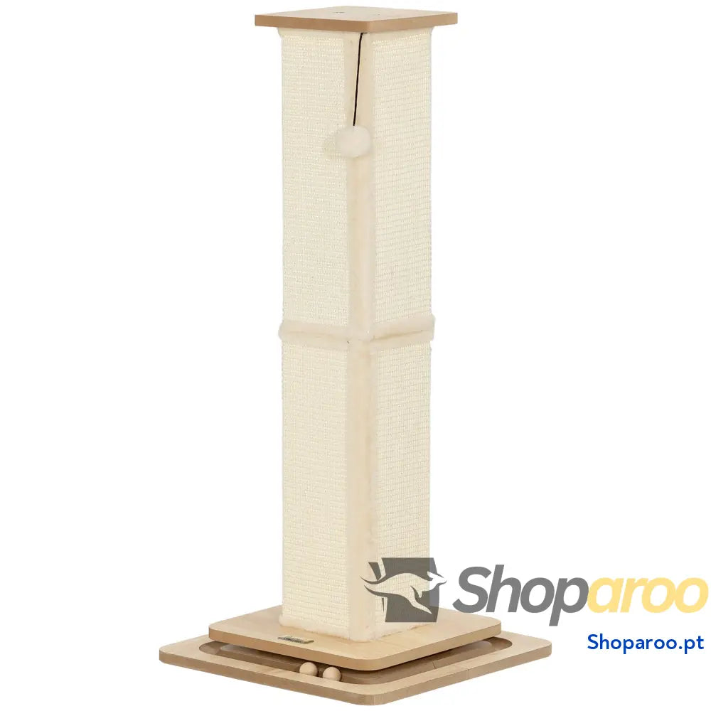 Poste Arranhador para Gatos 87 cm com Bola Suspensa Trilho e de Sisal Bege Madeira