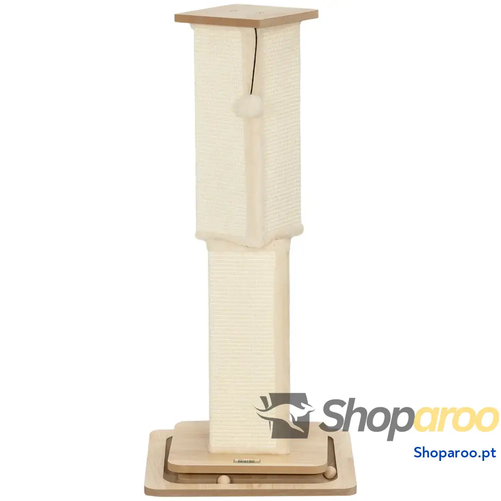 Poste Arranhador para Gatos 87 cm com Bola Suspensa Trilho e de Sisal Bege Madeira