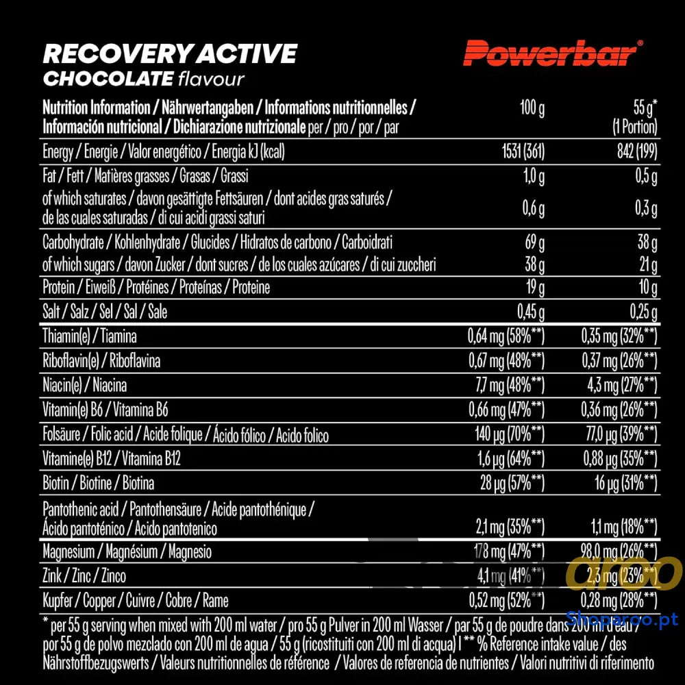 Recovery Active Chocolate bebida com hidratos proteínas magnésio e zinco