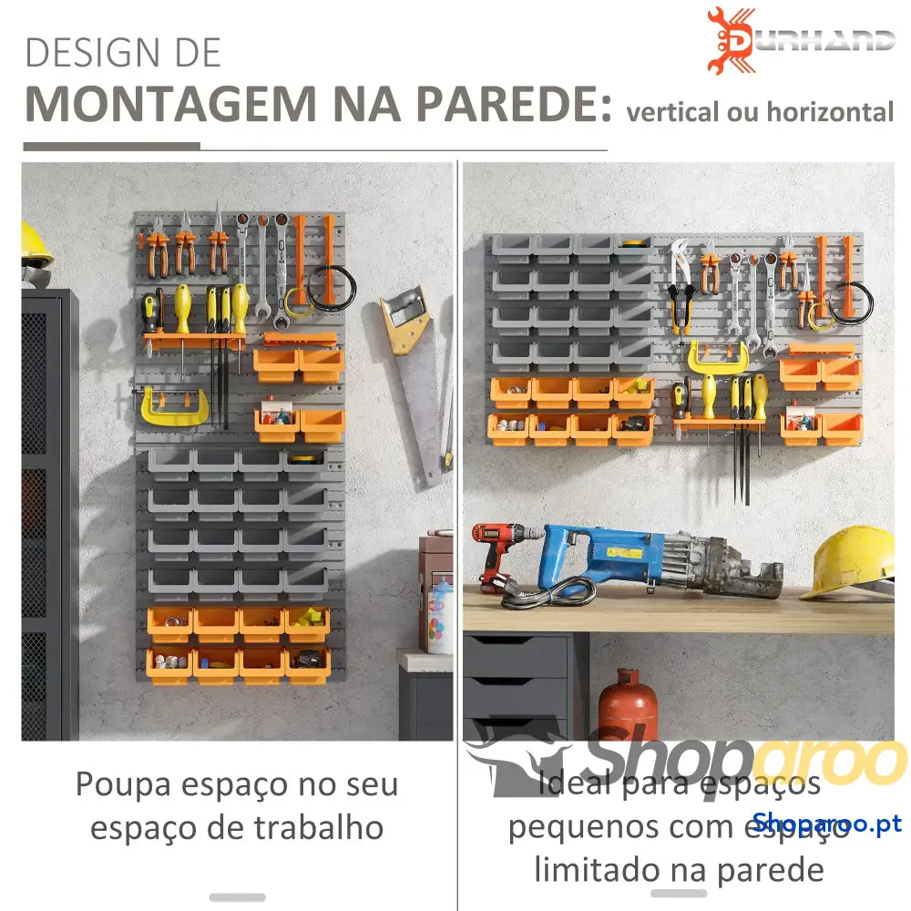 Prateleira de parede organizador ferramentas com 28 caixas e ganchos