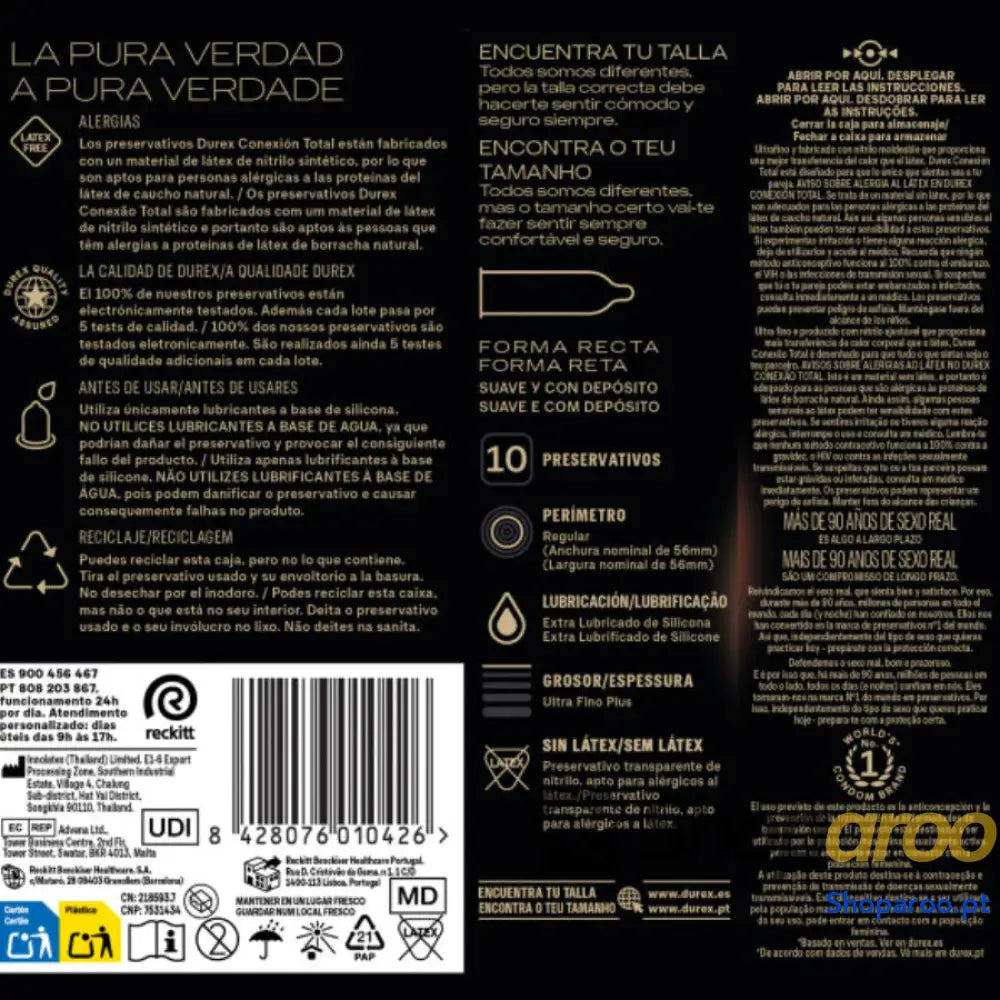 PRESERVATIVOS DUREX - TOTAL CONNECTION XL ULTRA FINE PLUS SEM LÁTEX 10 UNIDADES