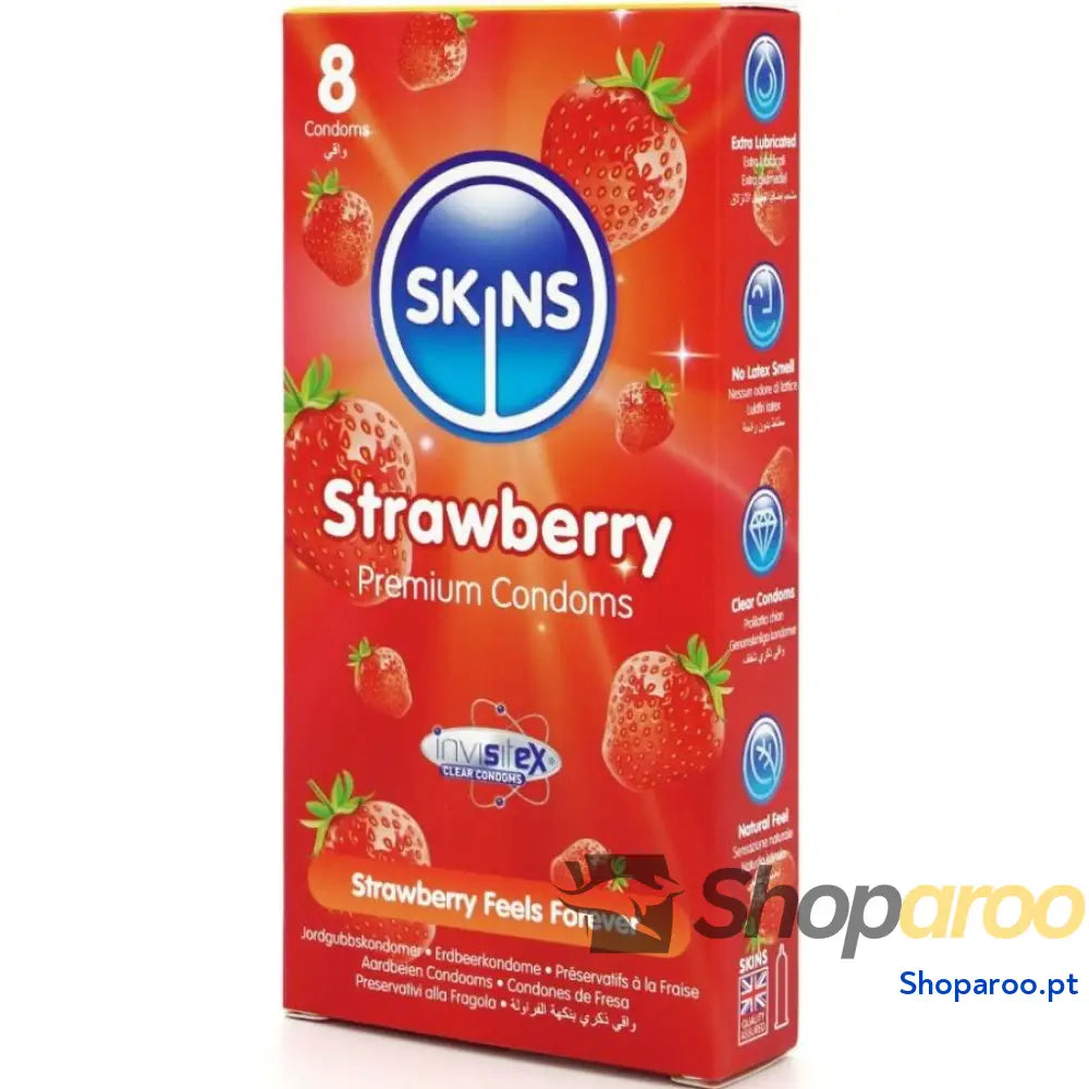 PRESERVATIVOS PREMIUM DE MORANGO PACOTE COM 8