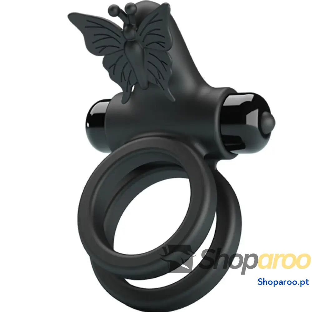 PRETTY LOVE - ANEL VIBRADOR DUPLO COM ESTIMULADOR PRETO