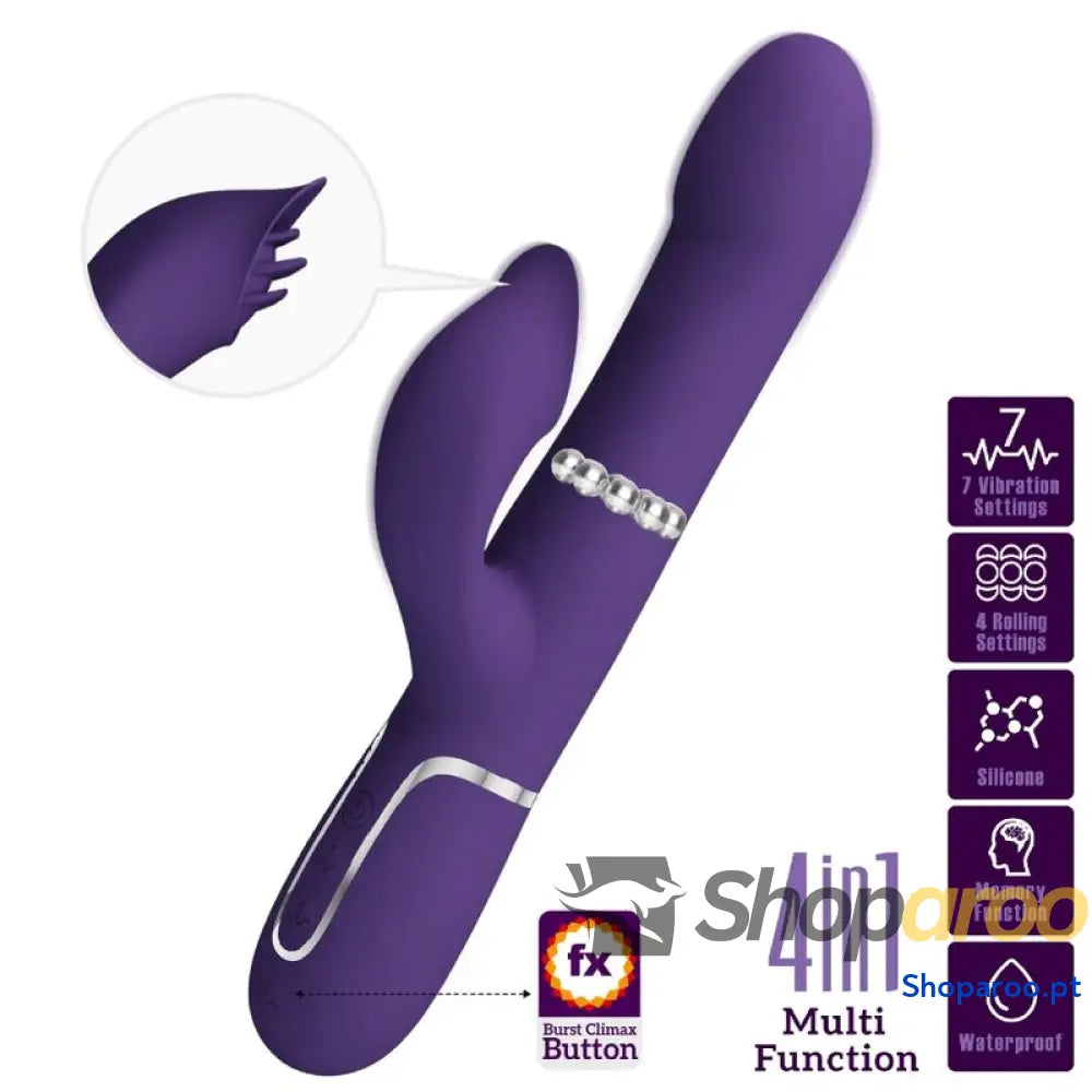 PRETTY LOVE ZALIN VIBRADOR DE COELHO PÉROLAS 4 EM 1 ROXO