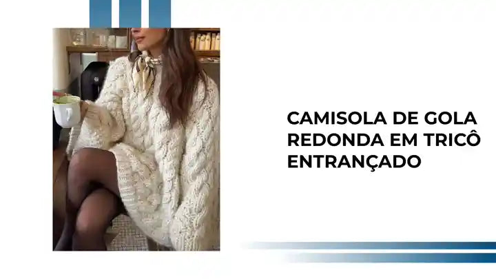 Camisola de gola redonda em tric&ocirc; entran&ccedil;ado by@Outfy