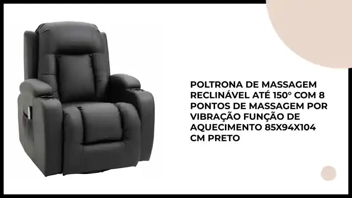 Poltrona de Massagem Reclin&aacute;vel at&eacute; 150&deg; com 8 Pontos de Massagem por Vibra&ccedil;&atilde;o Fun&ccedil;&atilde;o de Aquecimento 85x94x104 cm Preto by@Outfy