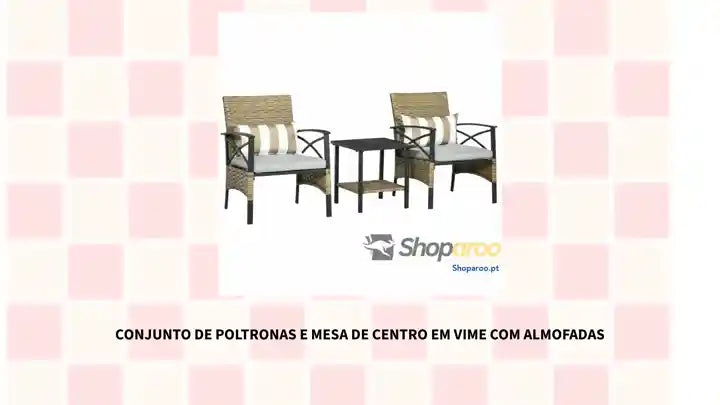 Conjunto de Poltronas e Mesa de Centro em Vime com Almofadas by@Outfy