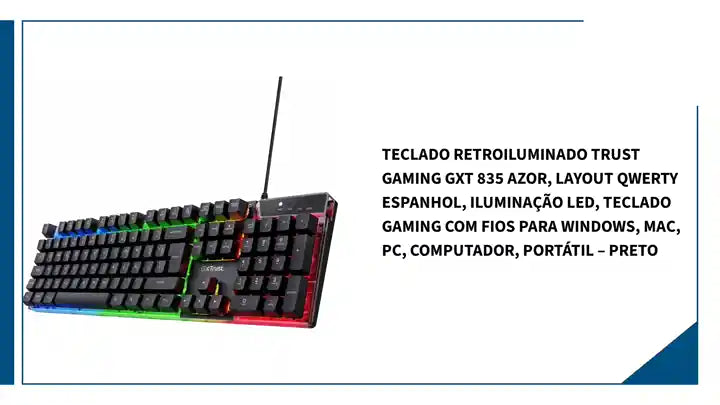 Teclado retroiluminado Trust Gaming GXT 835 Azor, layout QWERTY espanhol, ilumina&ccedil;&atilde;o LED, teclado gaming com fios para Windows, Mac, PC, computador, port&aacute;til &ndash; preto by@Outfy