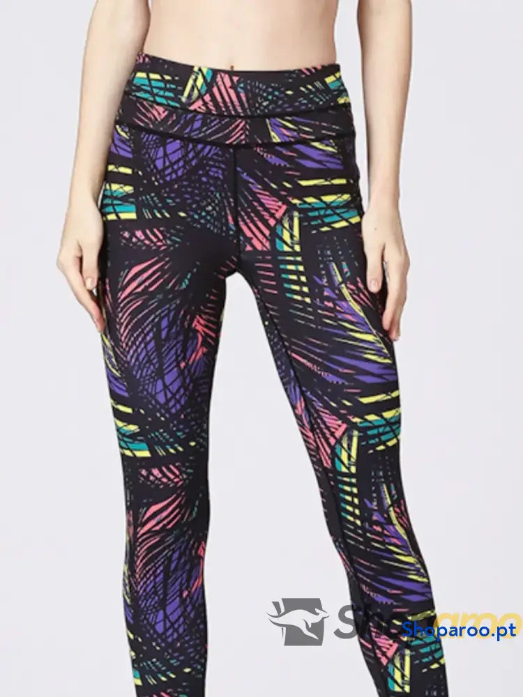 Printed Wide Waistband Active Leggings with Stirrups