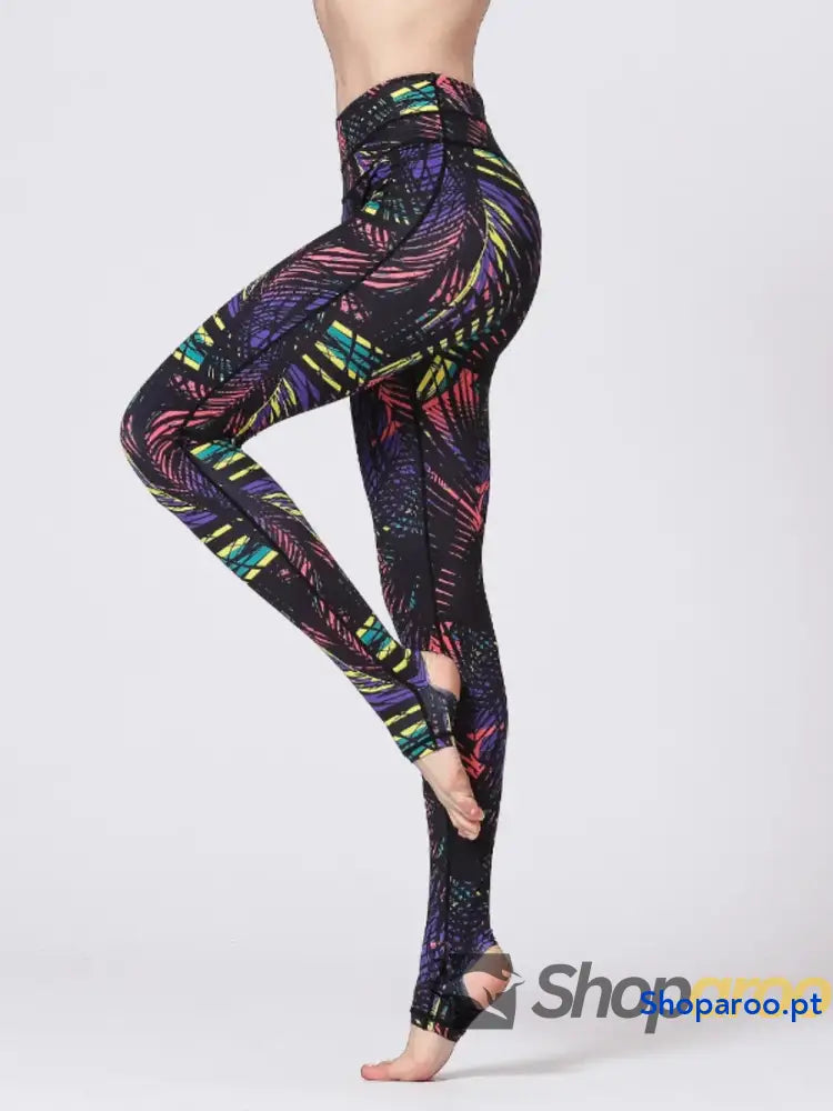 Printed Wide Waistband Active Leggings with Stirrups