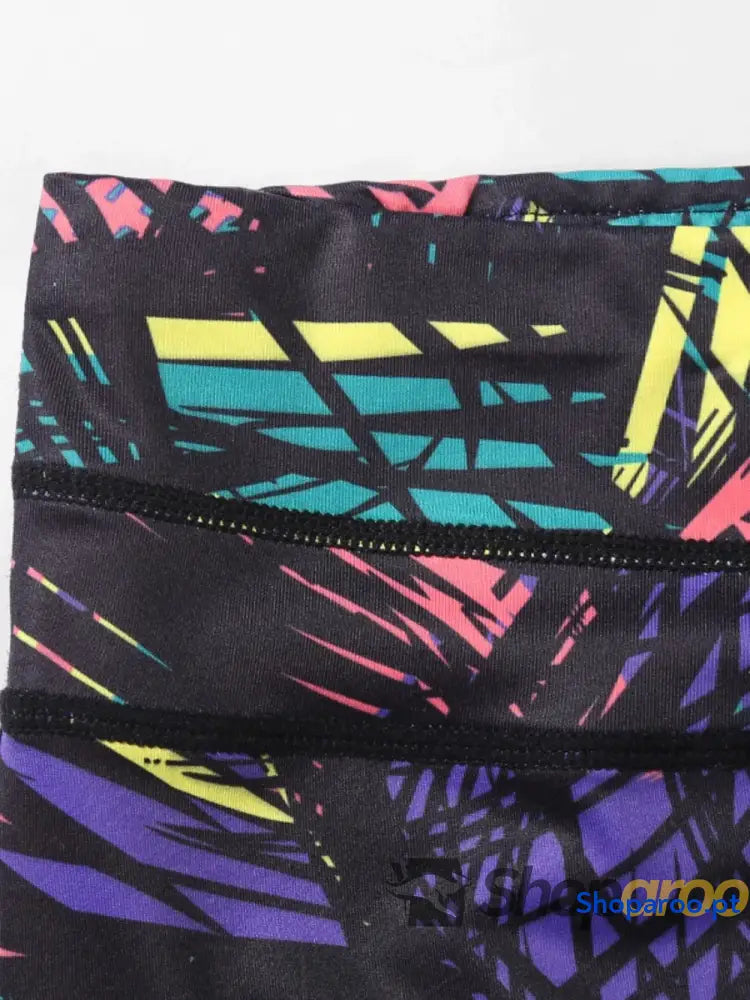 Printed Wide Waistband Active Leggings with Stirrups