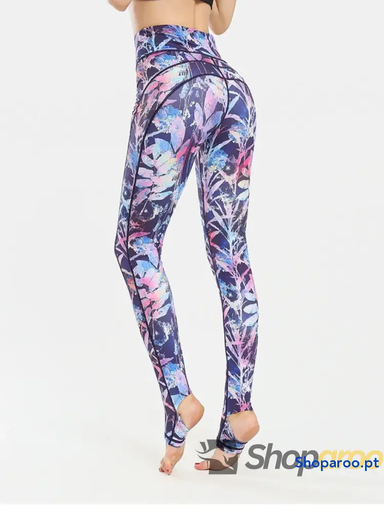 Printed Wide Waistband Active Leggings with Stirrups