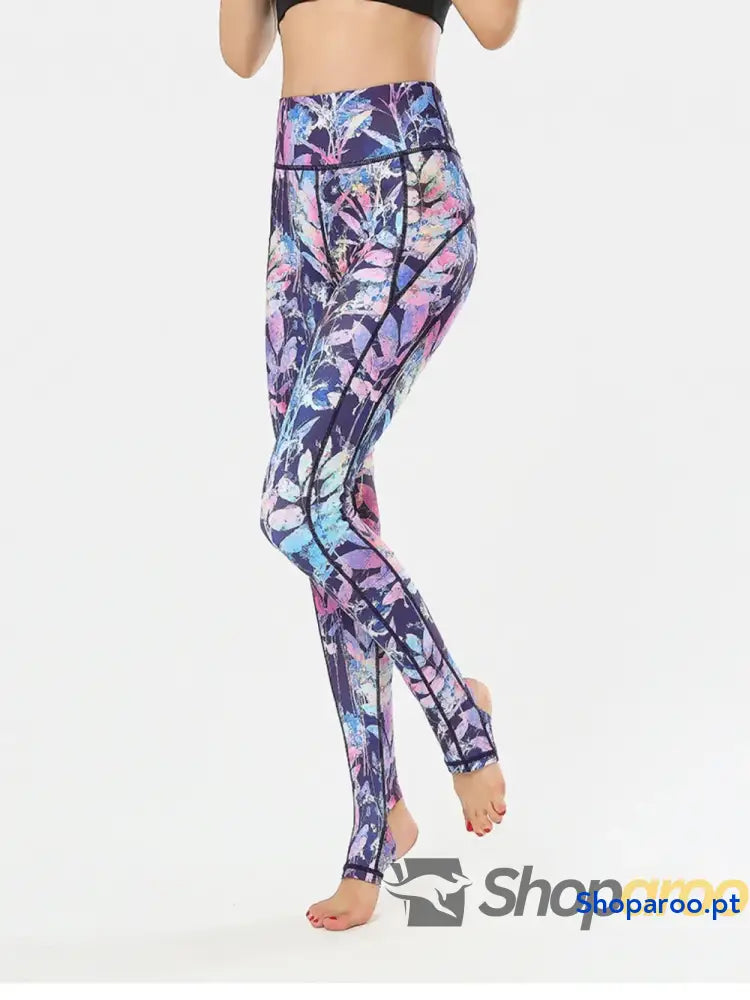 Printed Wide Waistband Active Leggings with Stirrups