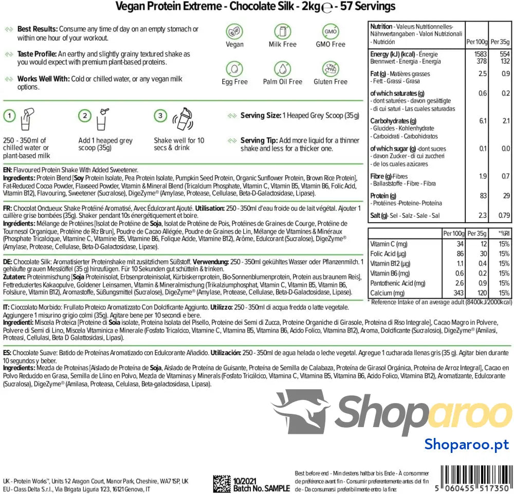 Protein Works Proteína vegana extrema 100% à base de plantas mistura 5 proteínas proteína vegetal em pó 57 liquidados