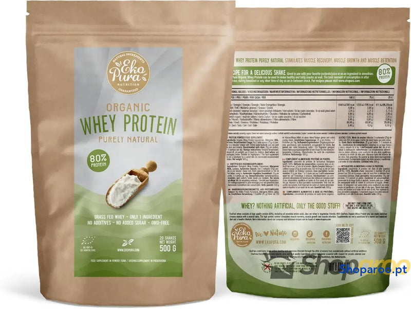 Proteína de soro leite orgânica Puramente natural 80% proteína Sem aditivos OGM soja 500 g