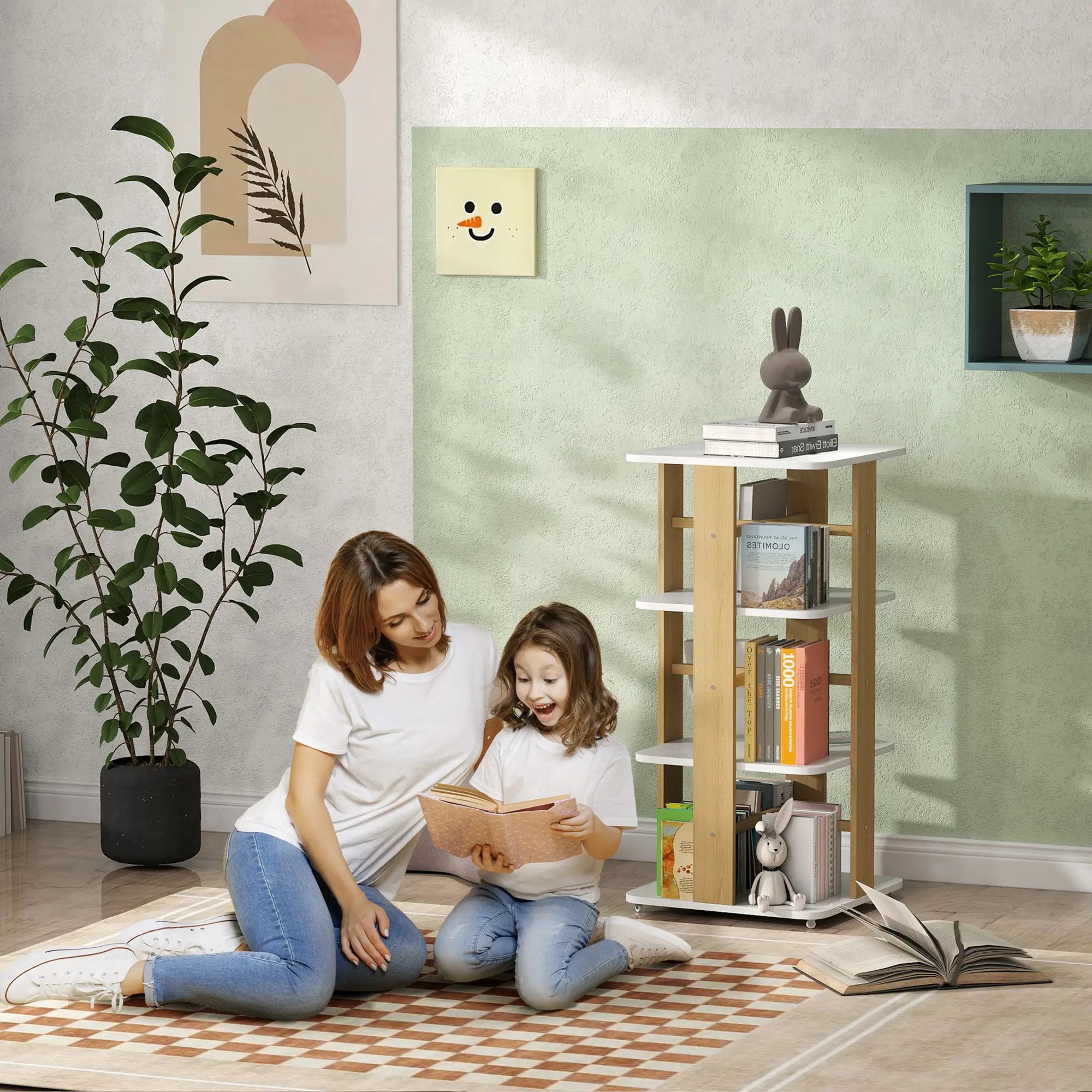 Estante para Livros Infantil Estante para Crianças com Rodas 3 Prateleiras 48x48x99,5 cm Branco e Madeira