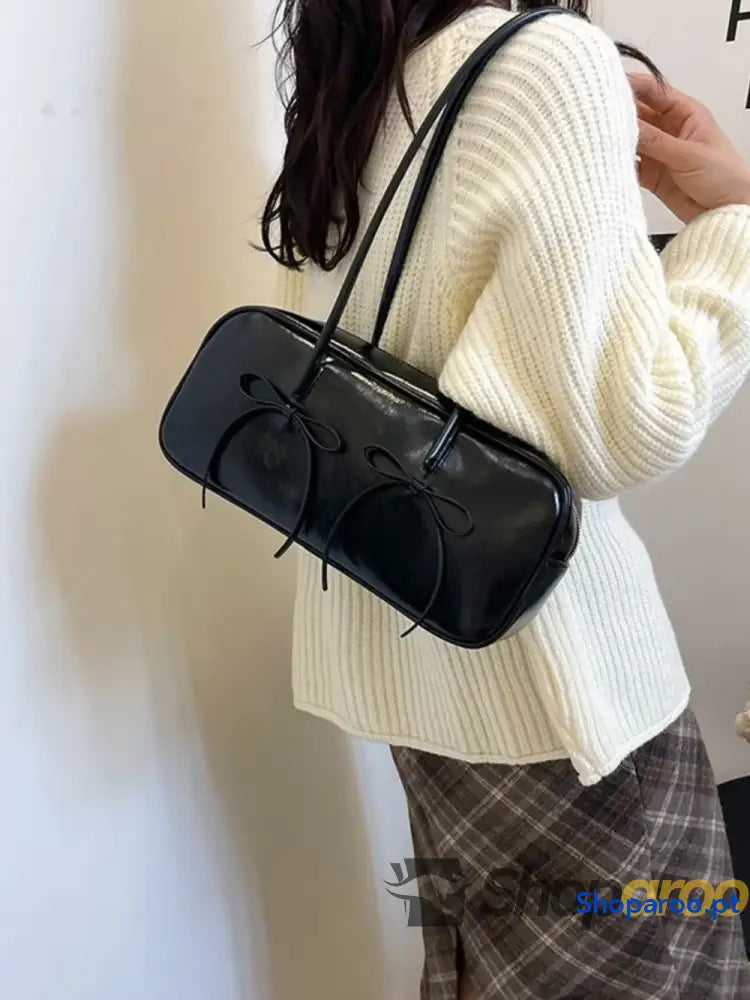 PU Leather Bow Trim Shoulder Bag
