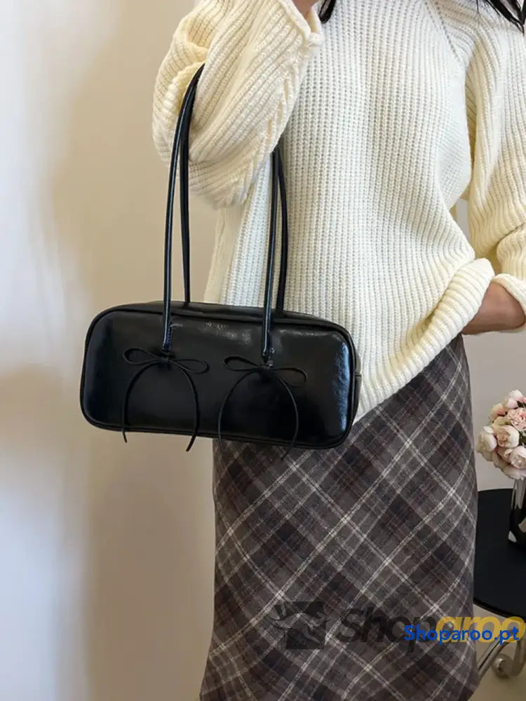 PU Leather Bow Trim Shoulder Bag