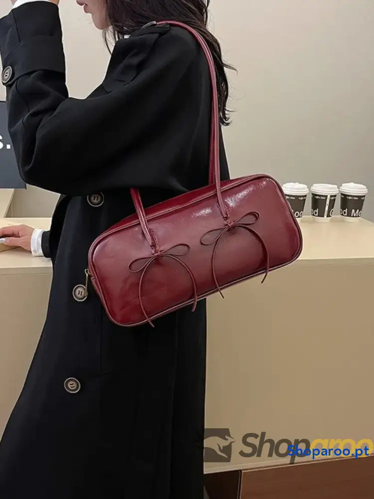 PU Leather Bow Trim Shoulder Bag