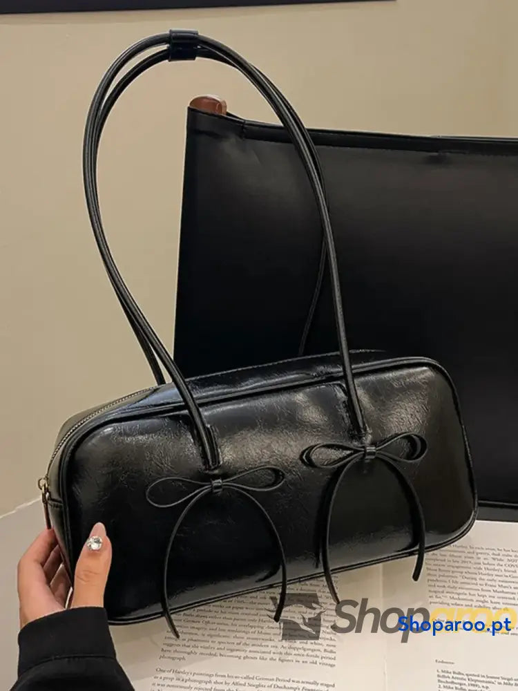 PU Leather Bow Trim Shoulder Bag