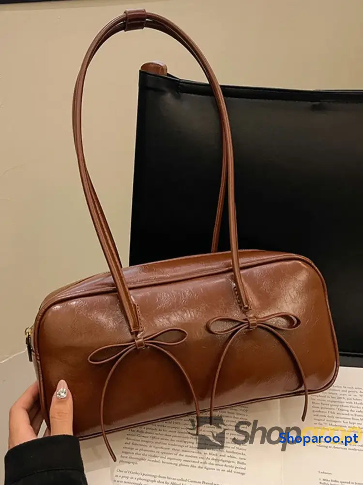 PU Leather Bow Trim Shoulder Bag