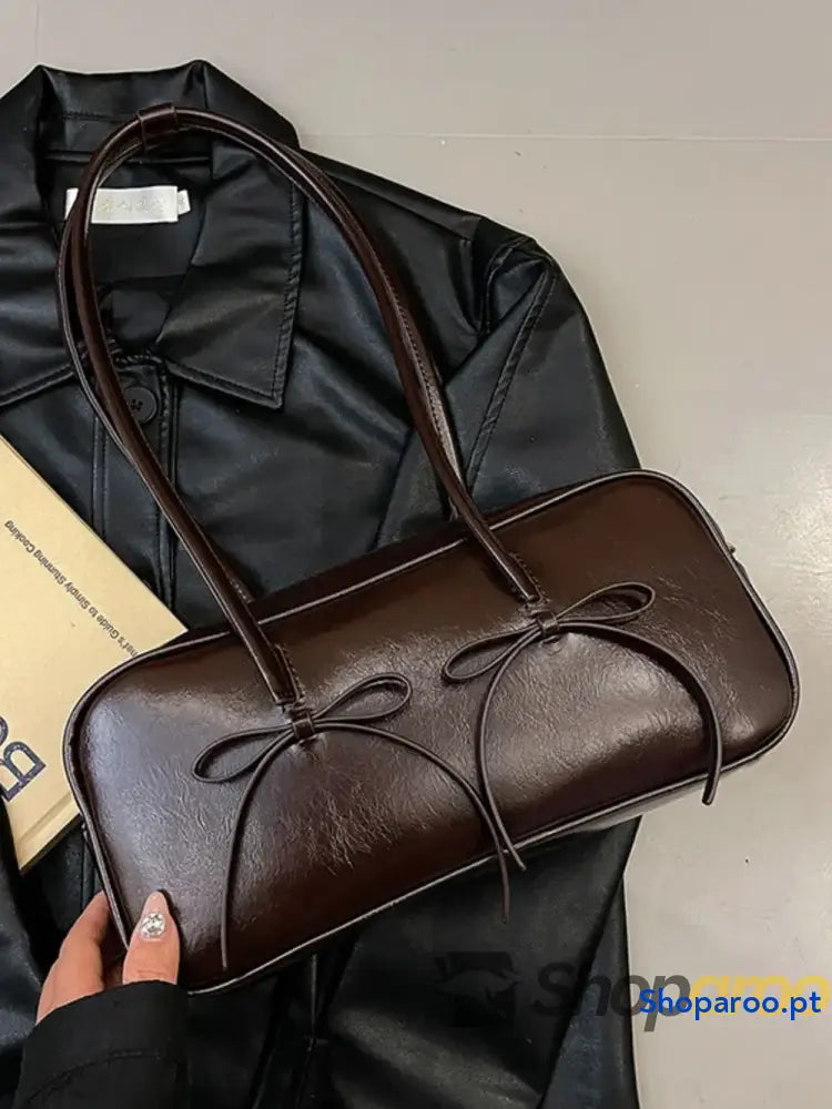 PU Leather Bow Trim Shoulder Bag