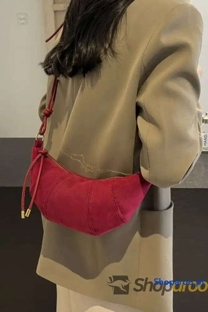 PU Leather Strap Suede Shoulder Bag