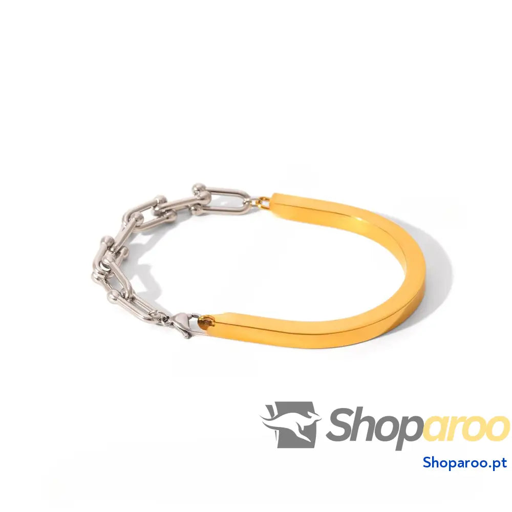 Pulseira com fivela em forma de U e corrente ferradura ouro 18K