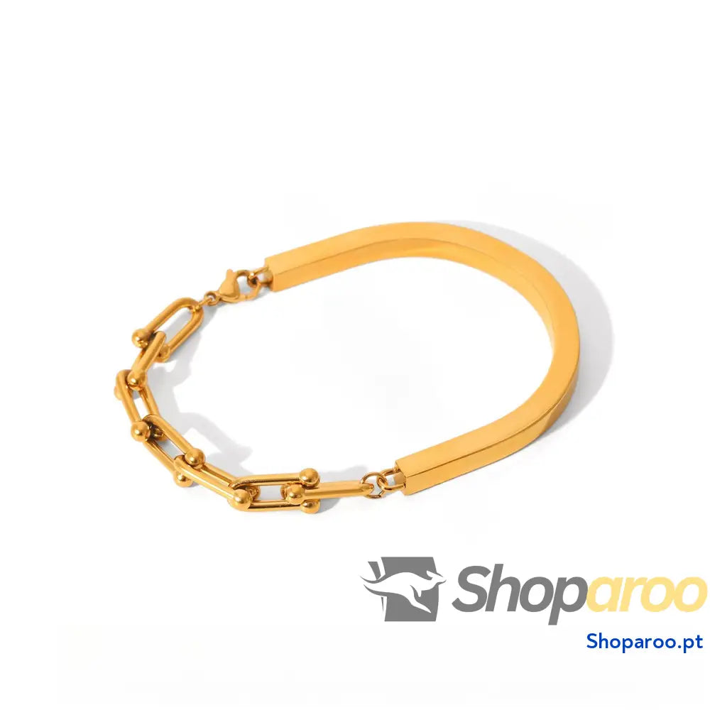 Pulseira com fivela em forma de U e corrente ferradura ouro 18K