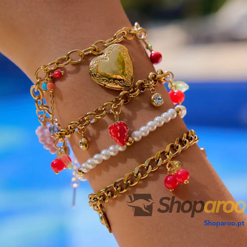 Pulseira de Pérolas Luxuosas em Ouro 18K (Banhado)