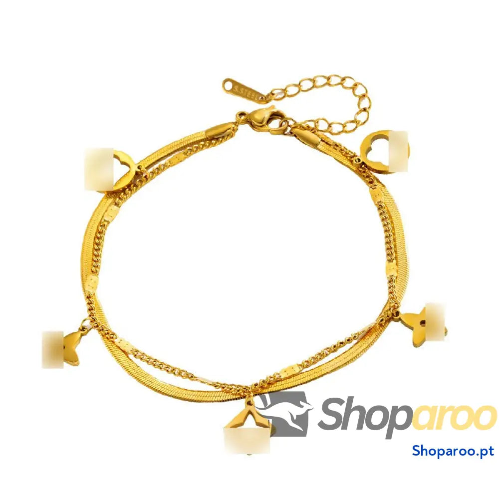 Pulseira de Tornozelo com Pendente Trevo Quatro Folhas em Ouro 18k