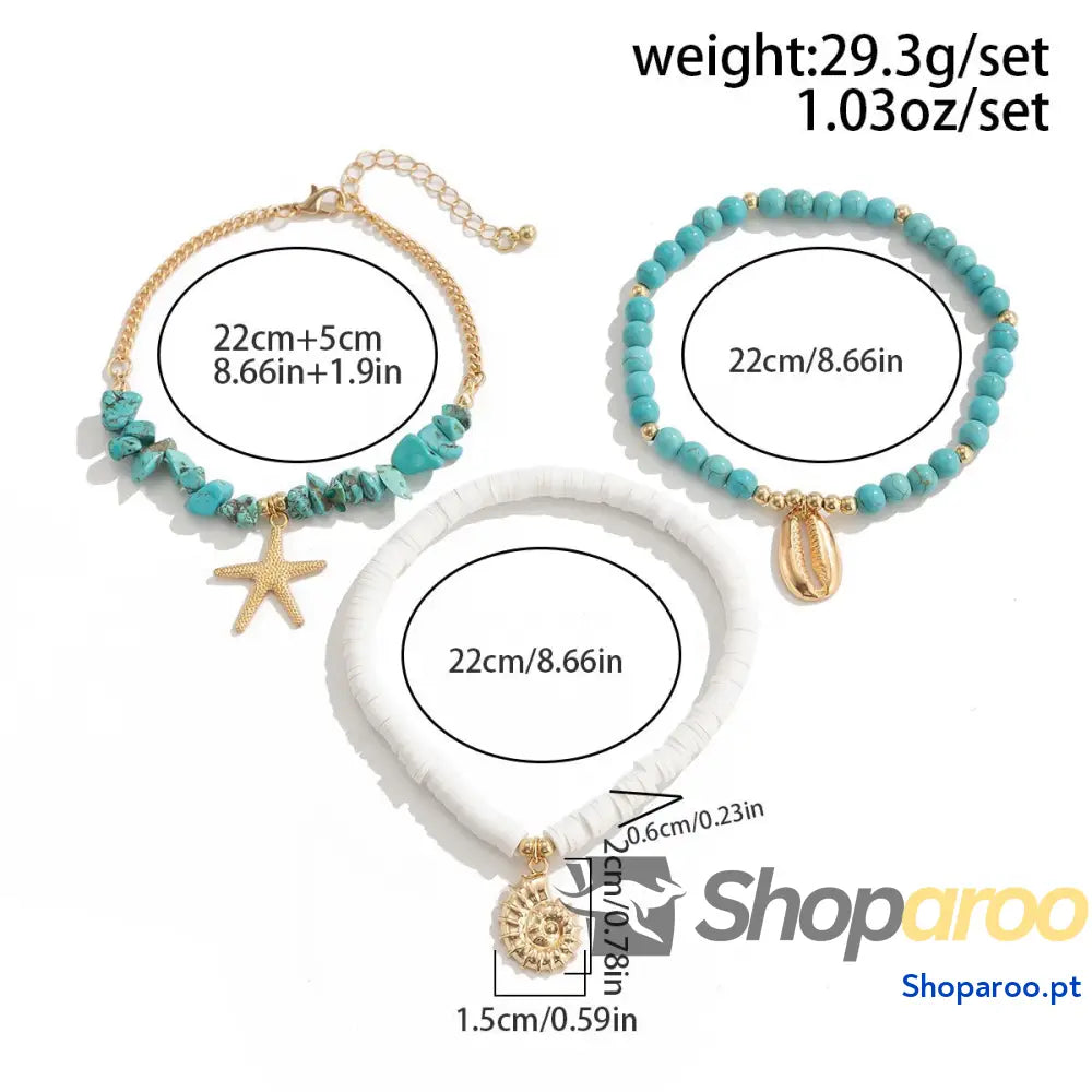 Pulseira de TornozeloTurquesa e Concha para Verão