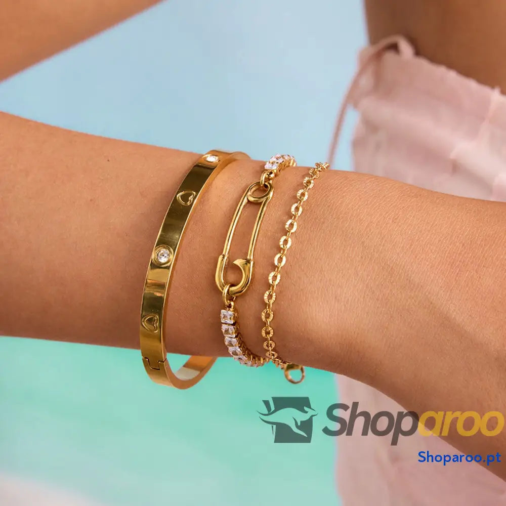 Pulseira de Zircónia Alta Qualidade em Ouro 18K