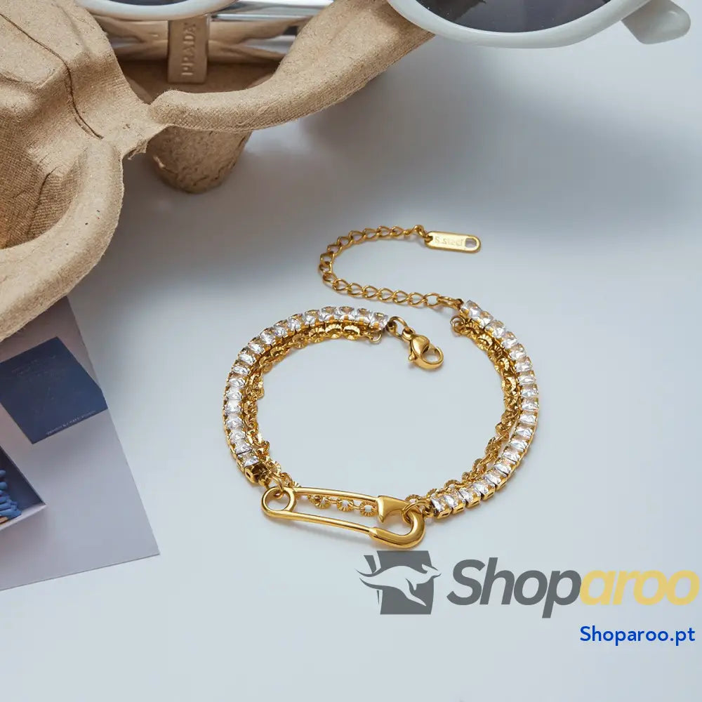Pulseira de Zircónia Alta Qualidade em Ouro 18K