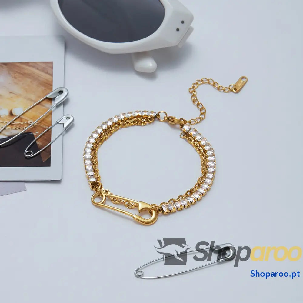 Pulseira de Zircónia Alta Qualidade em Ouro 18K
