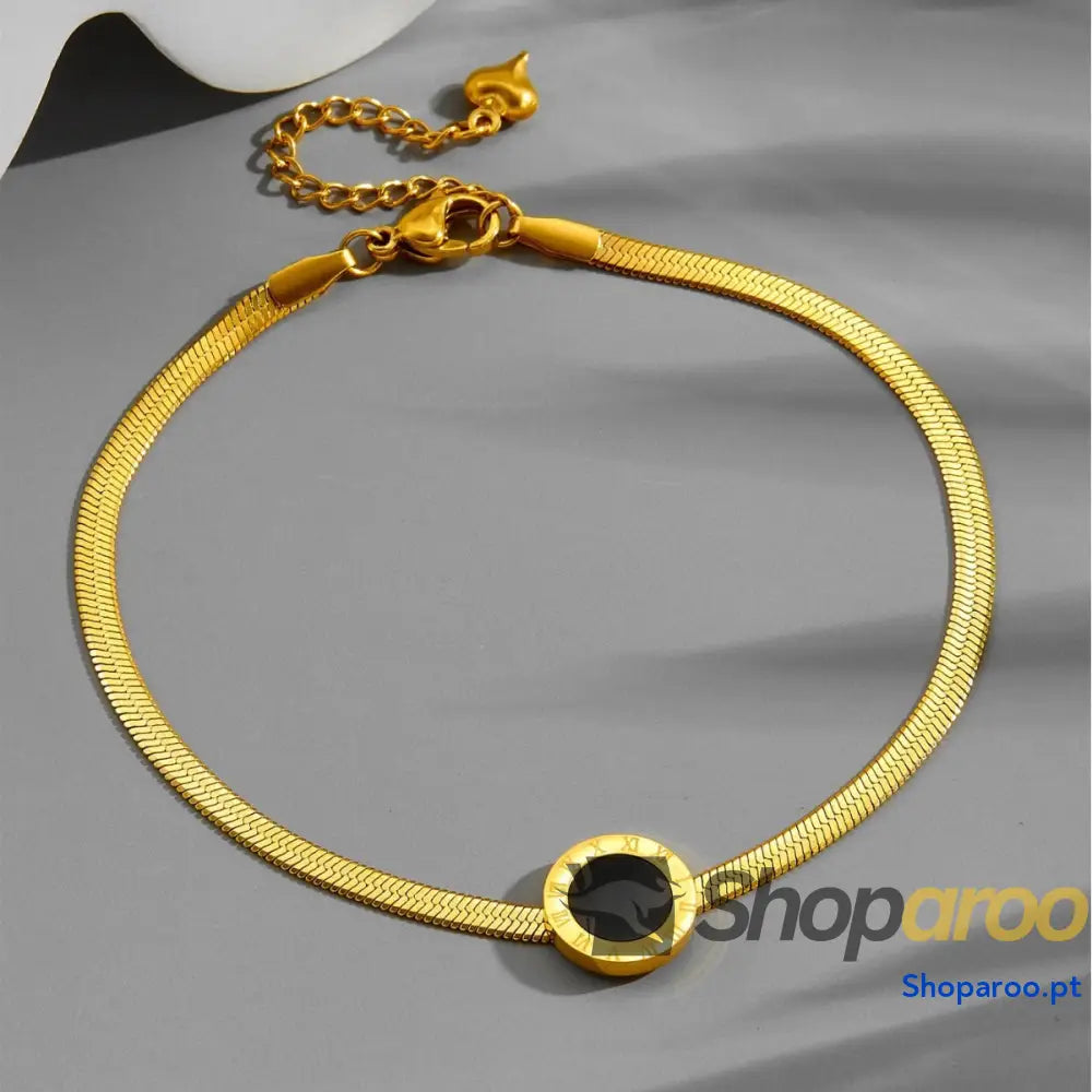 Pulseira luxuosa em ouro 18k (banhado) com numeração romana clássica