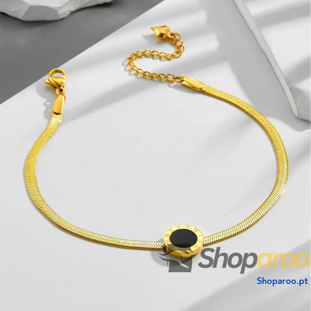 Pulseira luxuosa em ouro 18k (banhado) com numeração romana clássica