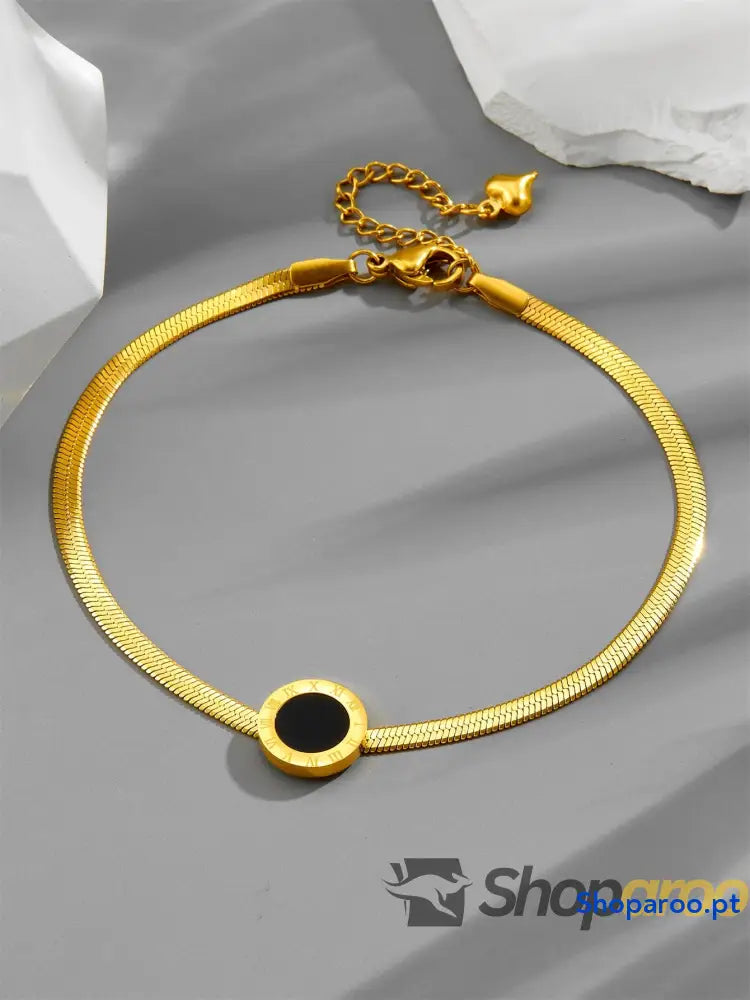 Pulseira luxuosa em ouro 18k (banhado) com numeração romana clássica