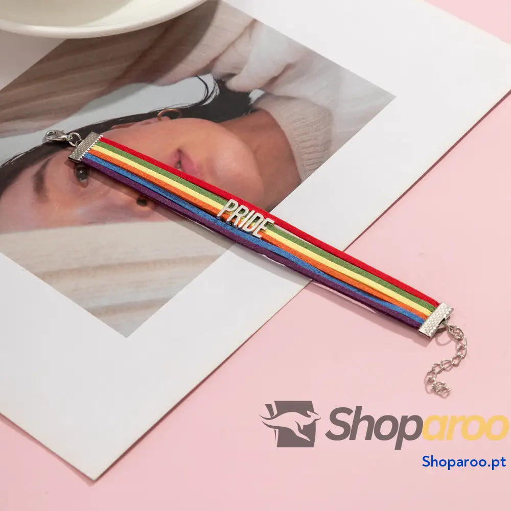 Pulseira Multicamadas Arco-Íris com Letras LGBT