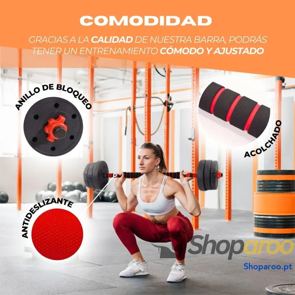 Punhos ajustáveis 2 em 1 ExtenFit peso de a 20 kg inclui halteres e barra extensão acolchoada porcas antiderrapantes