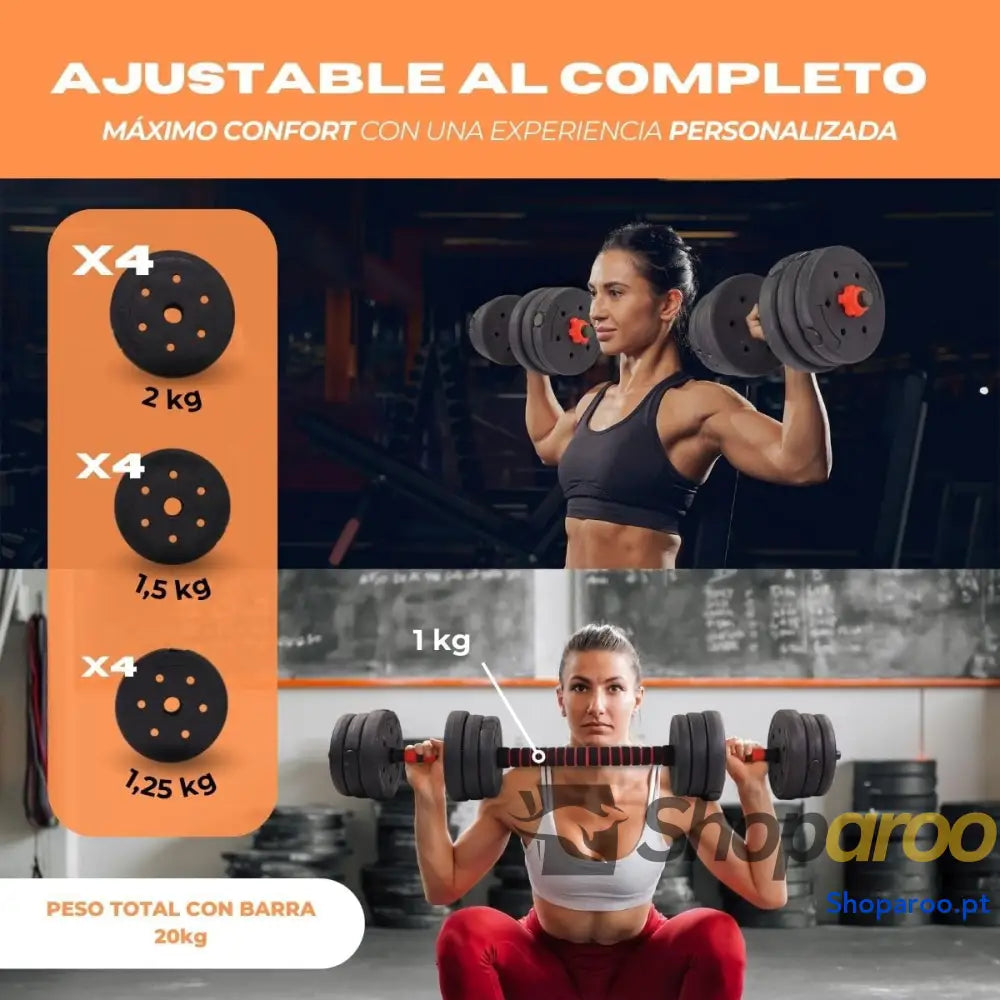 Punhos ajustáveis 2 em 1 ExtenFit peso de a 20 kg inclui halteres e barra extensão acolchoada porcas antiderrapantes