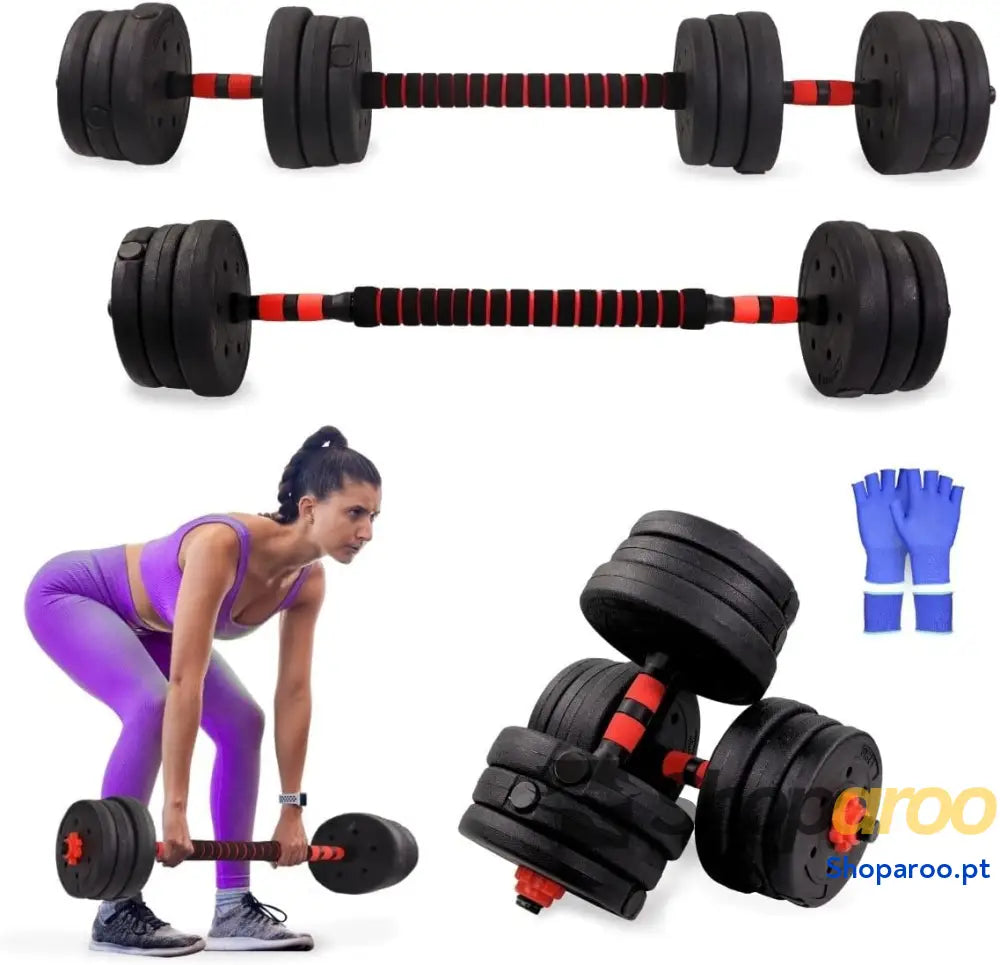 Punhos ajustáveis 2 em 1 ExtenFit peso de a 20 kg inclui halteres e barra extensão acolchoada porcas antiderrapantes