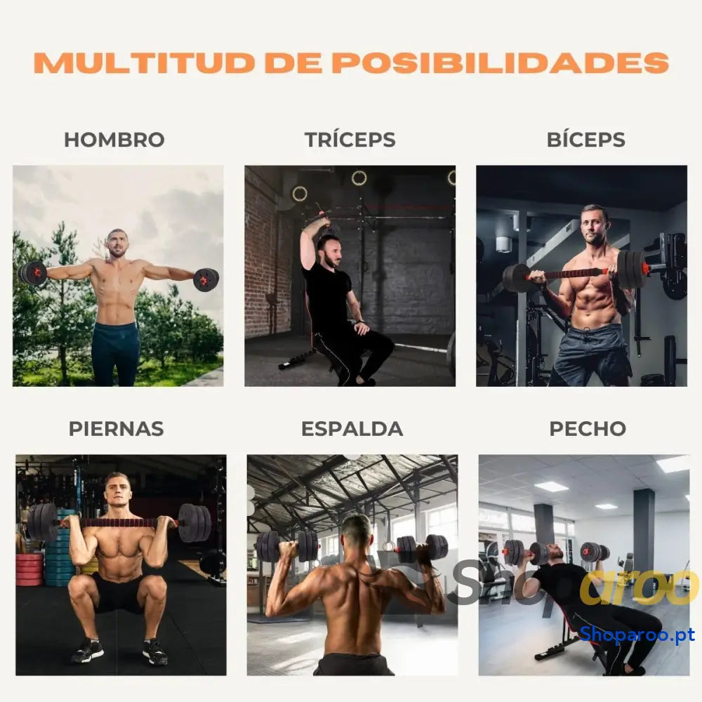 Punhos ajustáveis 2 em 1 ExtenFit peso de a 20 kg inclui halteres e barra extensão acolchoada porcas antiderrapantes