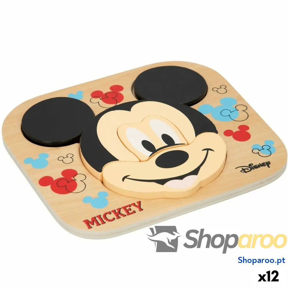 Puzzle Infantil de Madeira Disney Mickey Mouse + 12 Meses 6 Peças (12 Unidades)