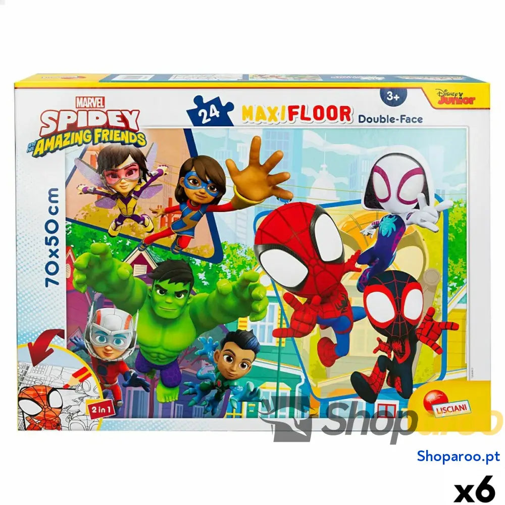 Puzzle Infantil Spidey Dupla face 24 Peças 70 x 1,5 50 cm (6 Unidades)