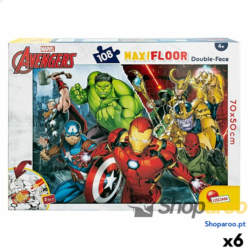 Puzzle Infantil The Avengers Dupla face 108 Peças 70 x 1,5 50 cm (6 Unidades)