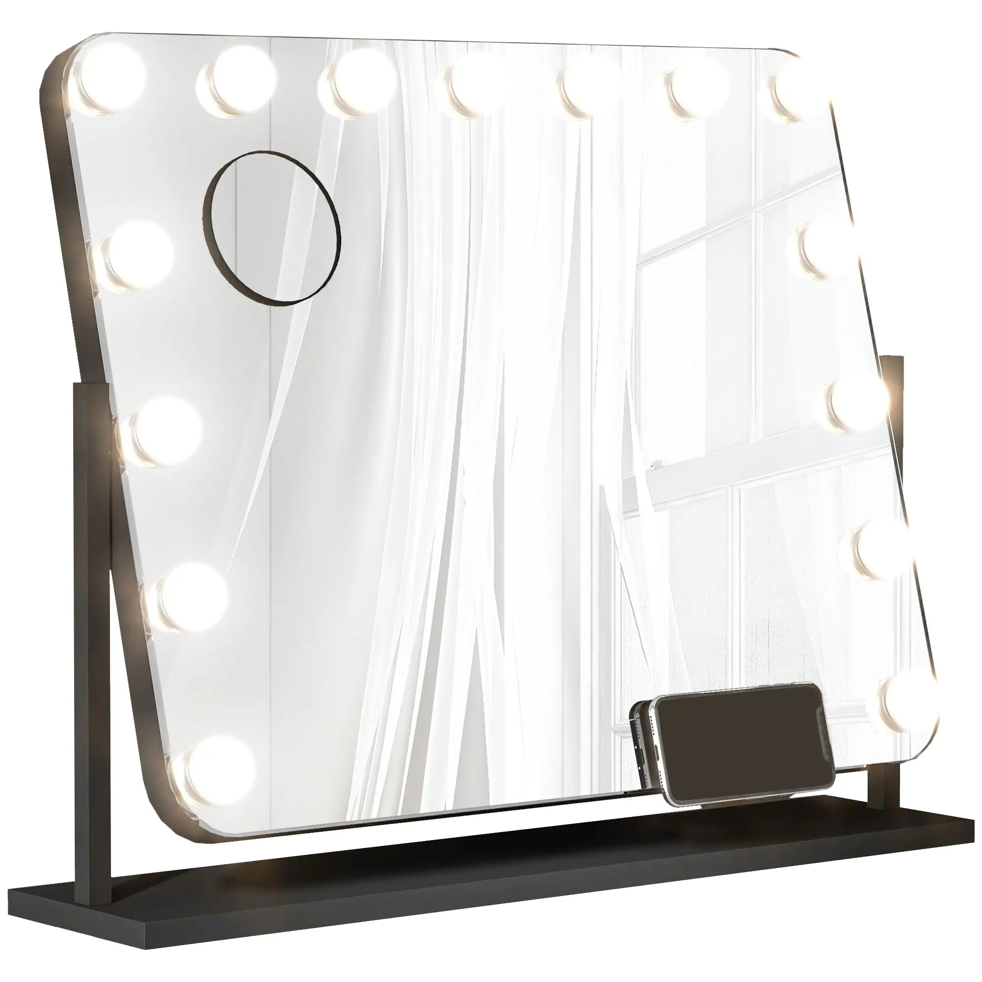 Hollywood stil sminkespiegel med LED-lys svart