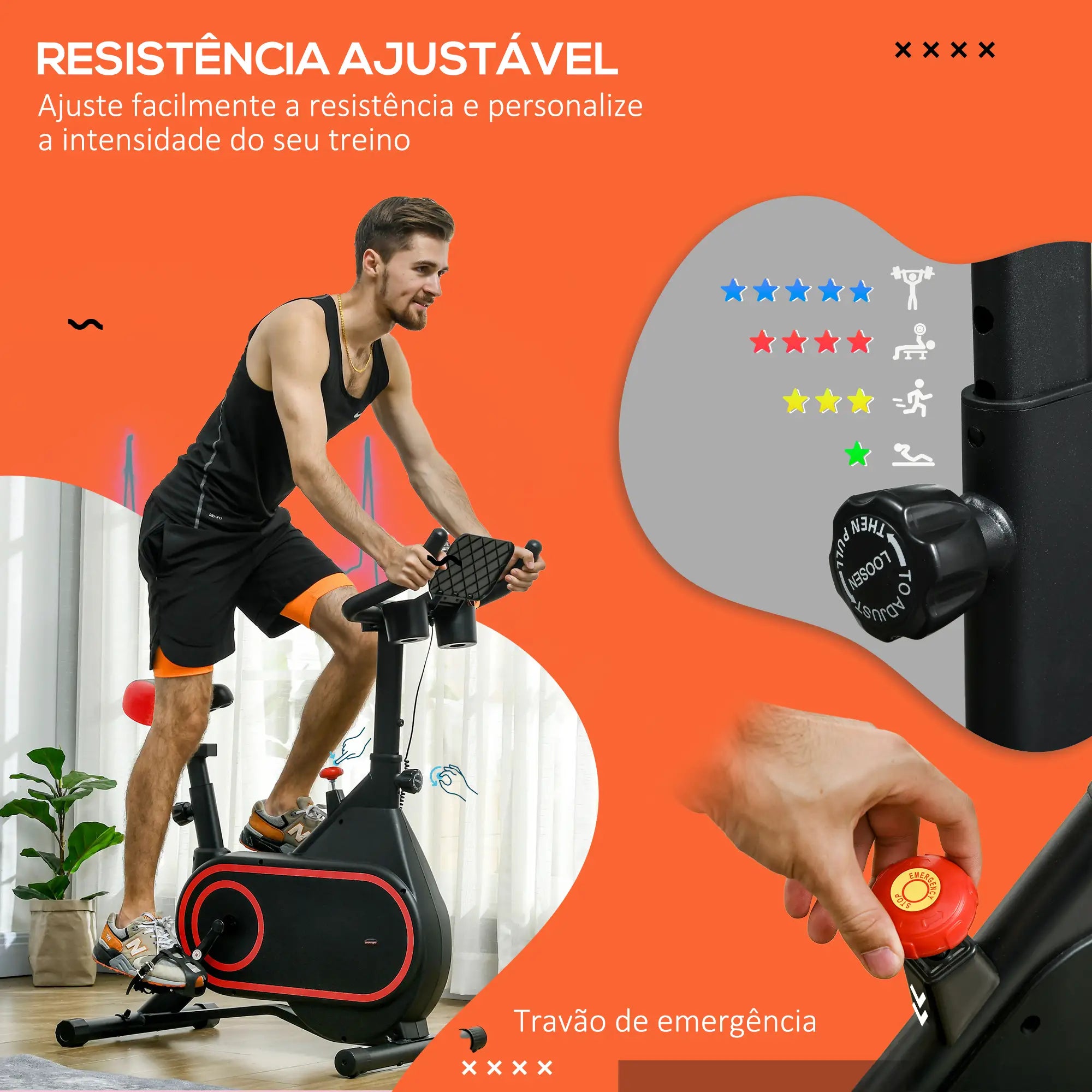 Bicicleta Estática Vermelha com Ecrã LCD e Resistência Ajustável