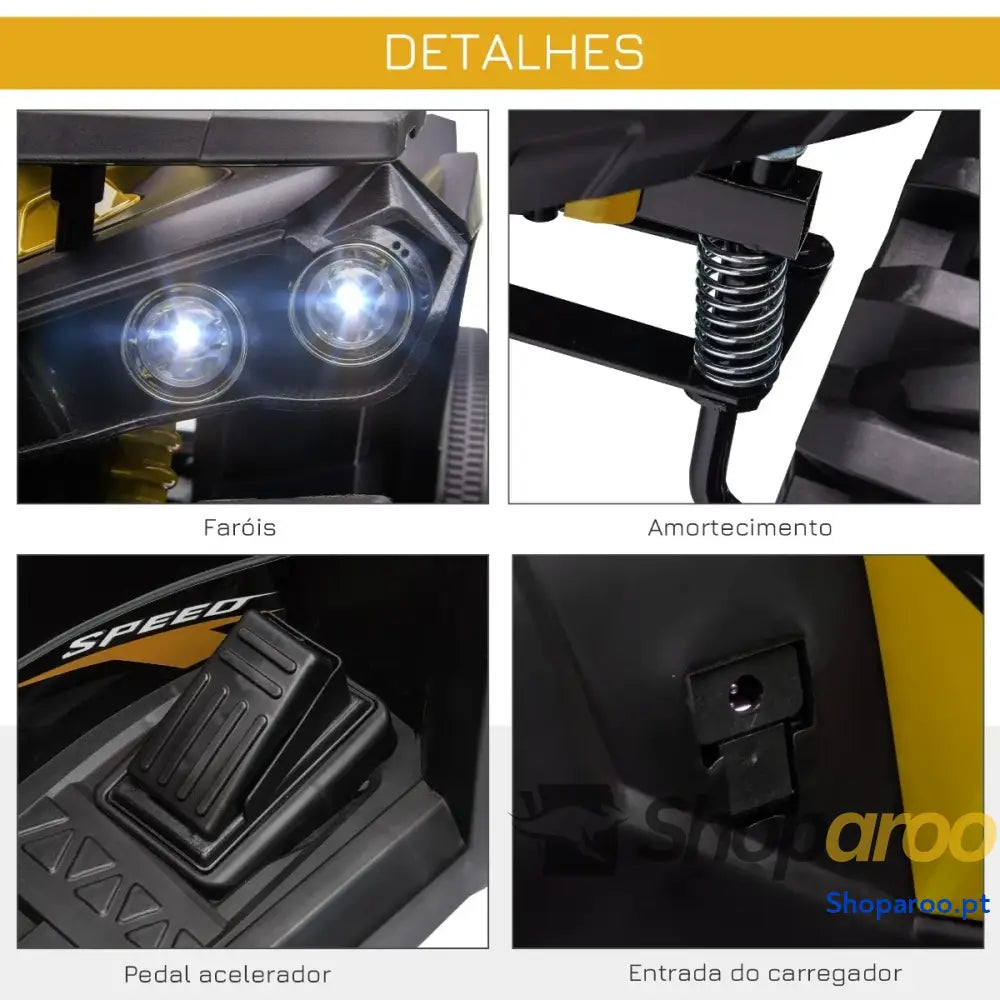 Quadriciclo Elétrico 12V para Crianças de 3-5 Anos com Farol Música Pneus Suspensão Botões Avance e Retrocesso Veículo