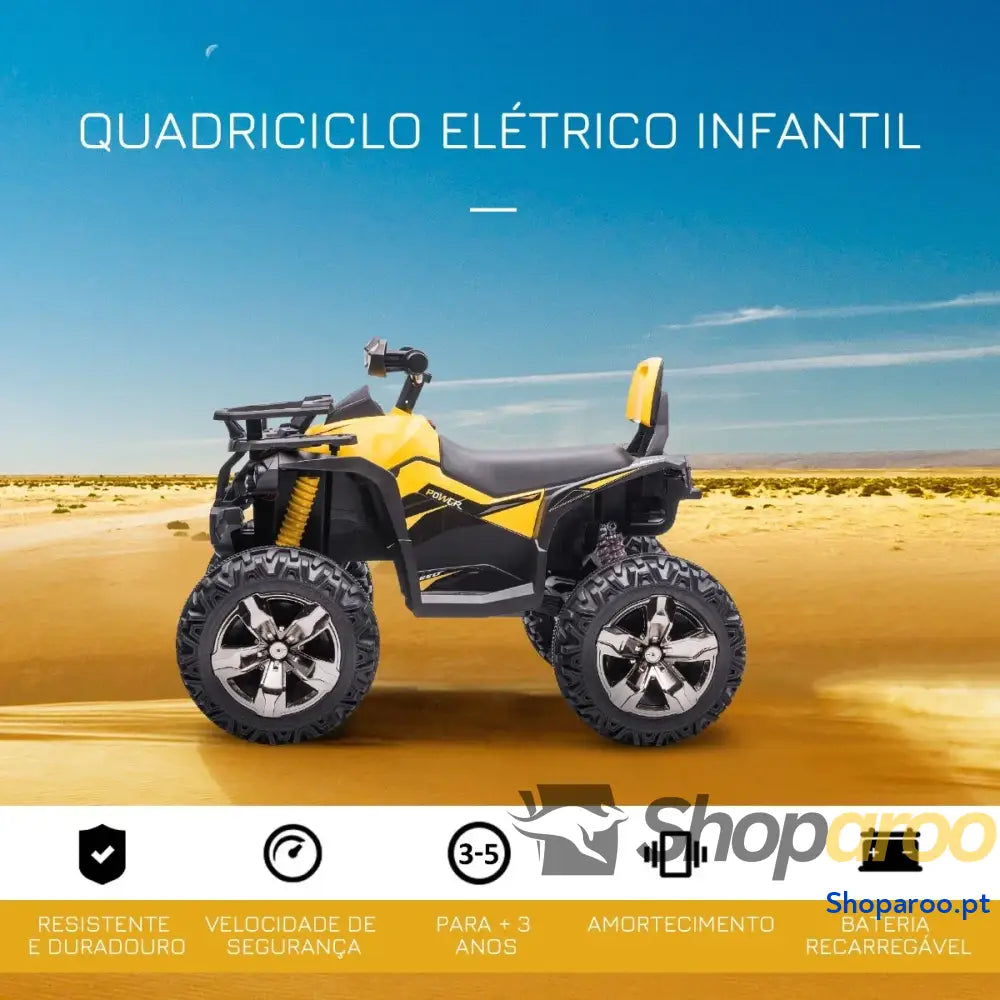 Quadriciclo Elétrico 12V para Crianças de 3-5 Anos com Farol Música Pneus Suspensão Botões Avance e Retrocesso Veículo
